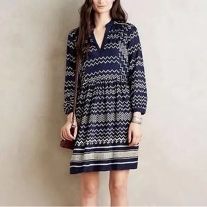 ANTHROPOLOGIE Holding Horses Farica Long Sleeve Dress, Navy Blue, Size Small